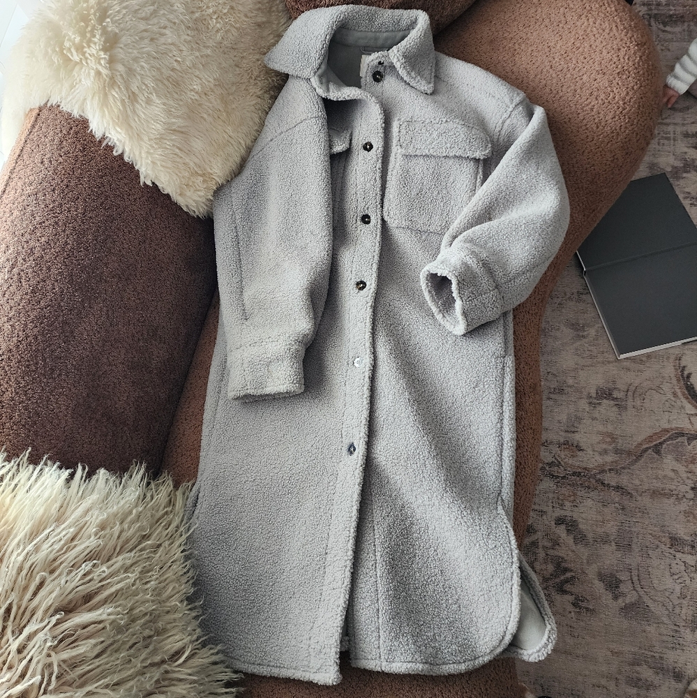 H&M Oversized Grey Boucle Coat